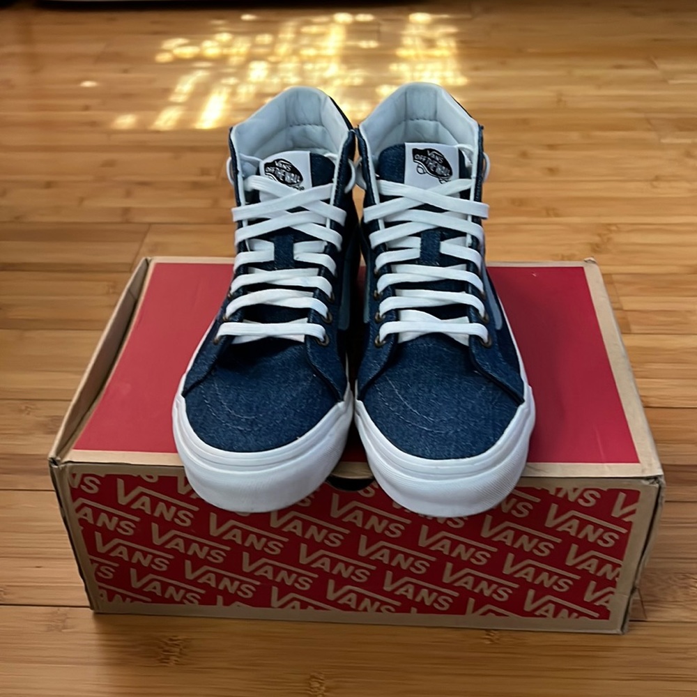 Vans Blue and White High-Top Sneakers